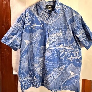 🐬Guy Harvey Classics Men’s L Blue Ocean Sea-Life Camp Shirt